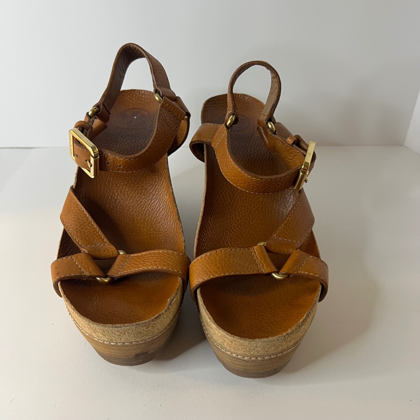 Womens Tory Burch Brenden Brown Leather Wedge Sandal 9.5
